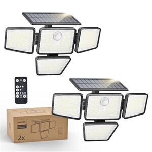 Solar Security Light 196 LED Motion Sensor Floodlight Waterproof 2 Pack